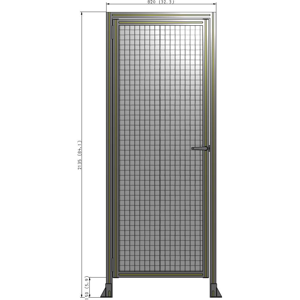 G1-2135-0820-0150-EYMTK DOOR WITH HEADER, HANDLE WITH INTERNAL EGRESS ON RIGHT 2135MM X 820MM 1" MESH, AS A KIT