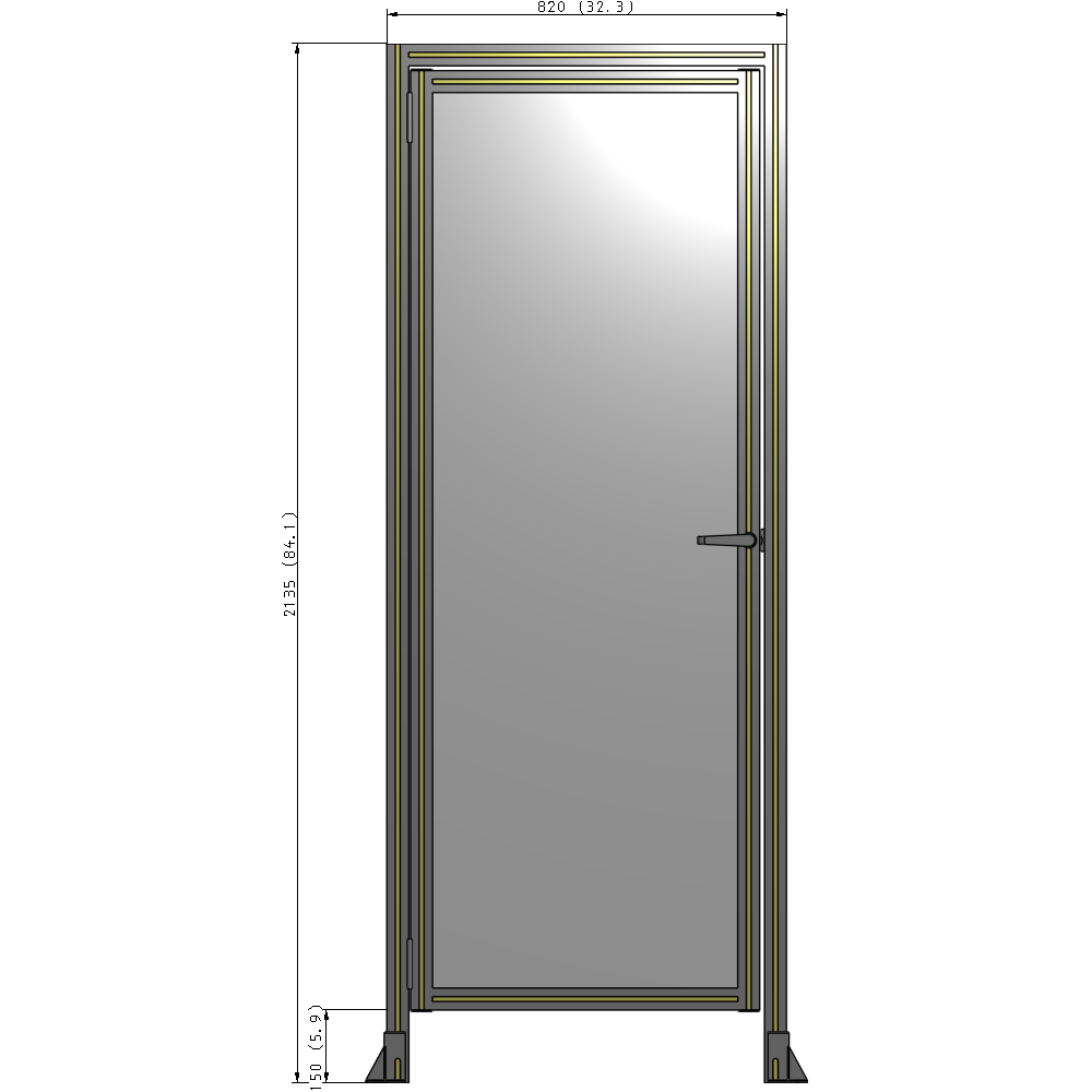 G1-2135-0820-0150-EYPTK DOOR WITH HEADER, HANDLE WITH INTERNAL EGRESS ON RIGHT 2135MM X 820MM 1/4" POLYCARBONATE, AS A KIT