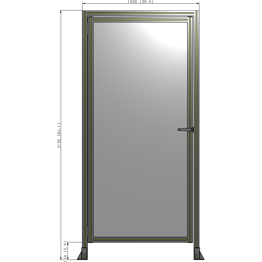 G1-2135-1000-0150-EYPTA DOOR WITH HEADER, HANDLE WITH INTERNAL EGRESS ON RIGHT 2135MM X 1000MM 1/4" POLYCARBONATE, ASSEMBLED