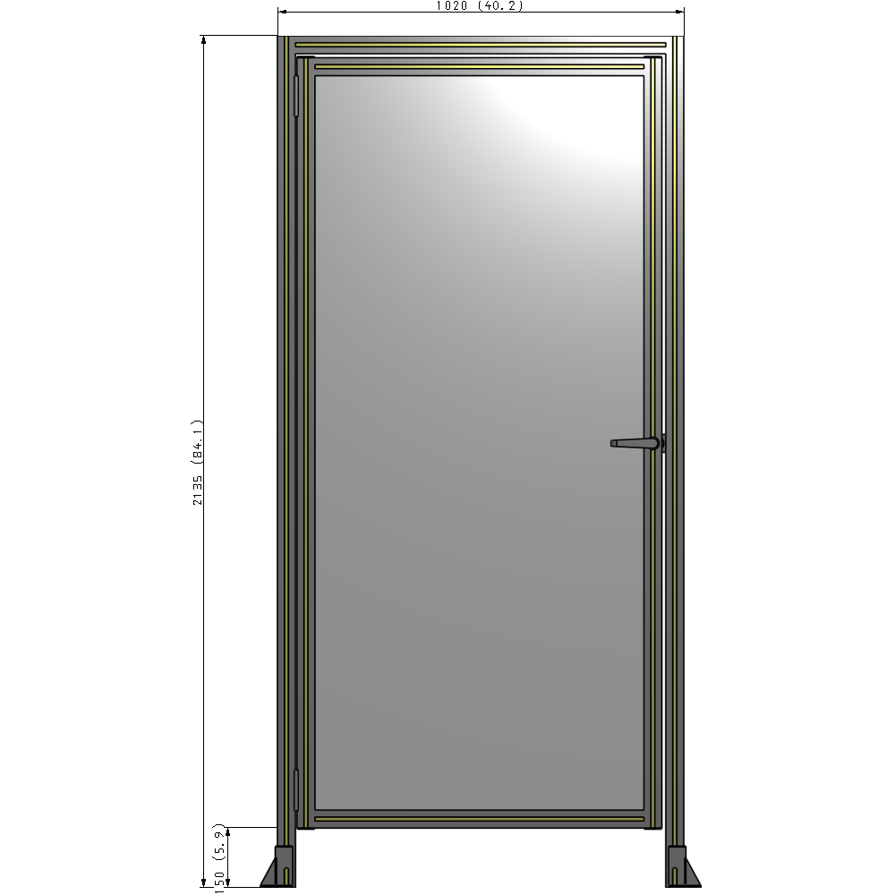 G1-2135-1020-0150-EYPTA DOOR WITH HEADER, HANDLE WITH INTERNAL EGRESS ON RIGHT 2135MM X 1020MM 1/4" POLYCARBONATE, ASSEMBLED