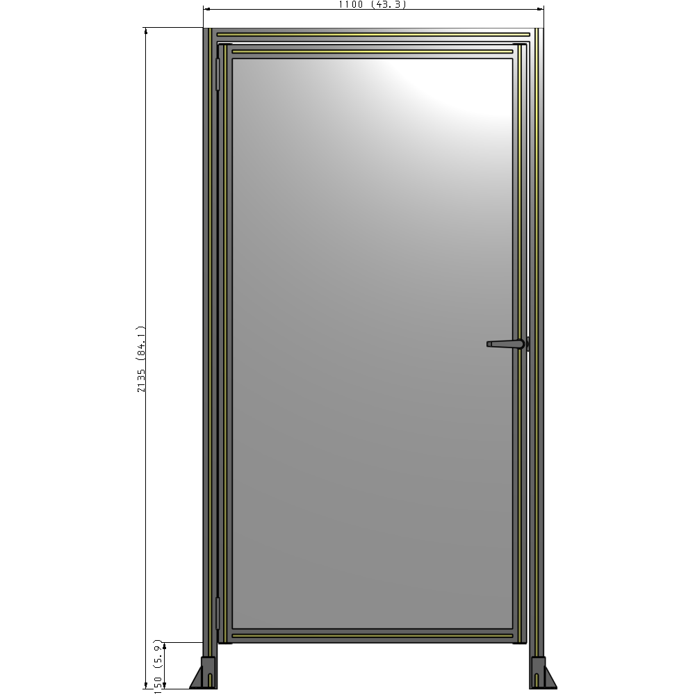 G1-2135-1100-0150-EYPTA DOOR WITH HEADER, HANDLE WITH INTERNAL EGRESS ON RIGHT 2135MM X 1100MM 1/4" POLYCARBONATE, ASSEMBLED