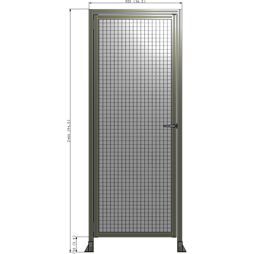G1-2400-0920-0150-EYMTA DOOR WITH HEADER, HANDLE WITH INTERNAL EGRESS ON RIGHT 2400MM X 920MM 1" MESH, ASSEMBLED