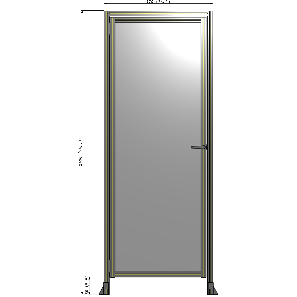 G1-2400-0920-0150-EYPTA DOOR WITH HEADER, HANDLE WITH INTERNAL EGRESS ON RIGHT 2400MM X 920MM 1/4" POLYCARBONATE, ASSEMBLED