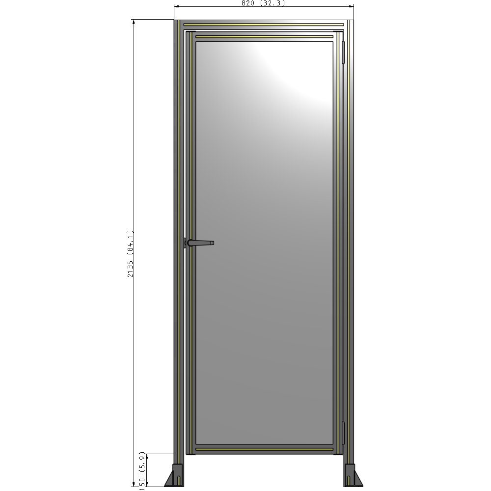 G2-2135-0820-0150-EYPTA DOOR WITH HEADER, HANDLE WITH INTERNAL EGRESS ON LEFT 2135MM X 820MM 1/4" POLYCARBONATE, ASSEMBLED