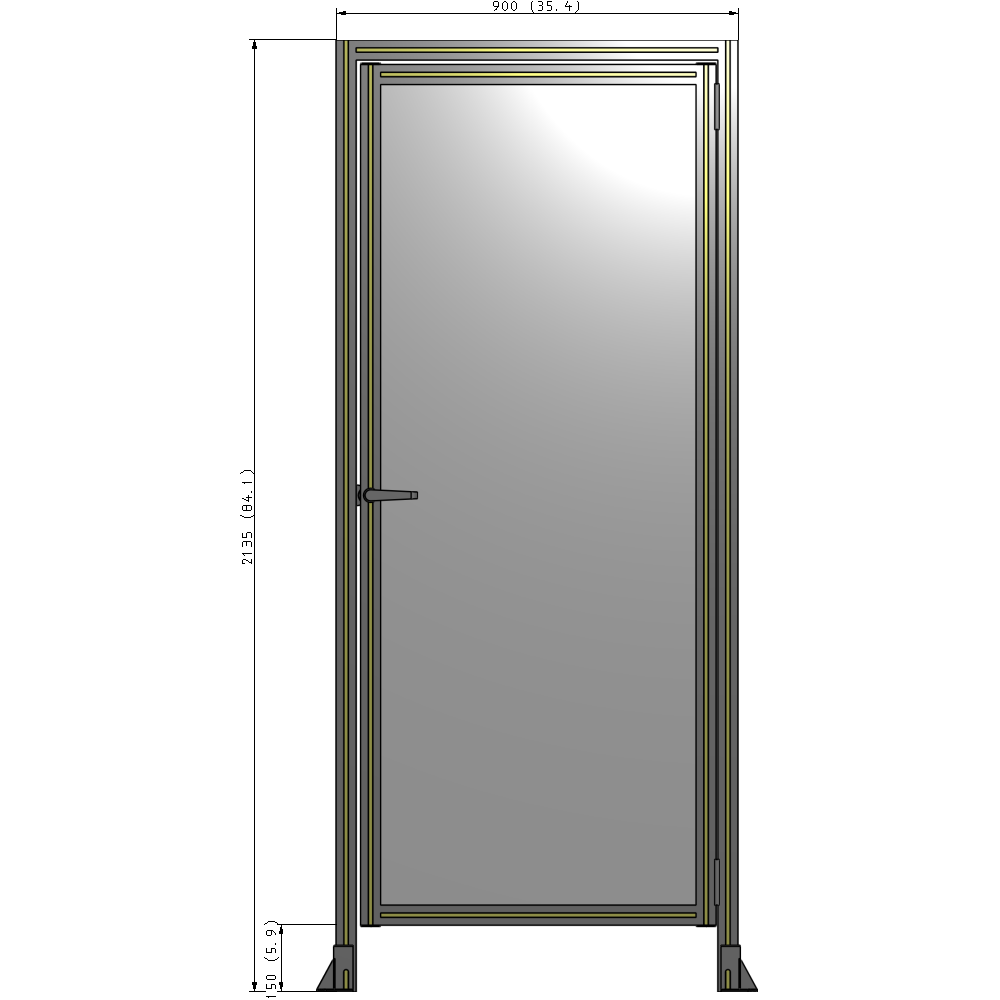 G2-2135-0900-0150-EYPTK DOOR WITH HEADER, HANDLE WITH INTERNAL EGRESS ON LEFT 2135MM X 900MM 1/4" POLYCARBONATE, AS A KIT