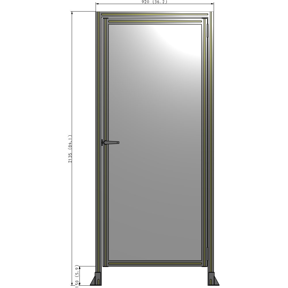 G2-2135-0920-0150-EYPTA DOOR WITH HEADER, HANDLE WITH INTERNAL EGRESS ON LEFT 2135MM X 920MM 1/4" POLYCARBONATE, ASSEMBLED