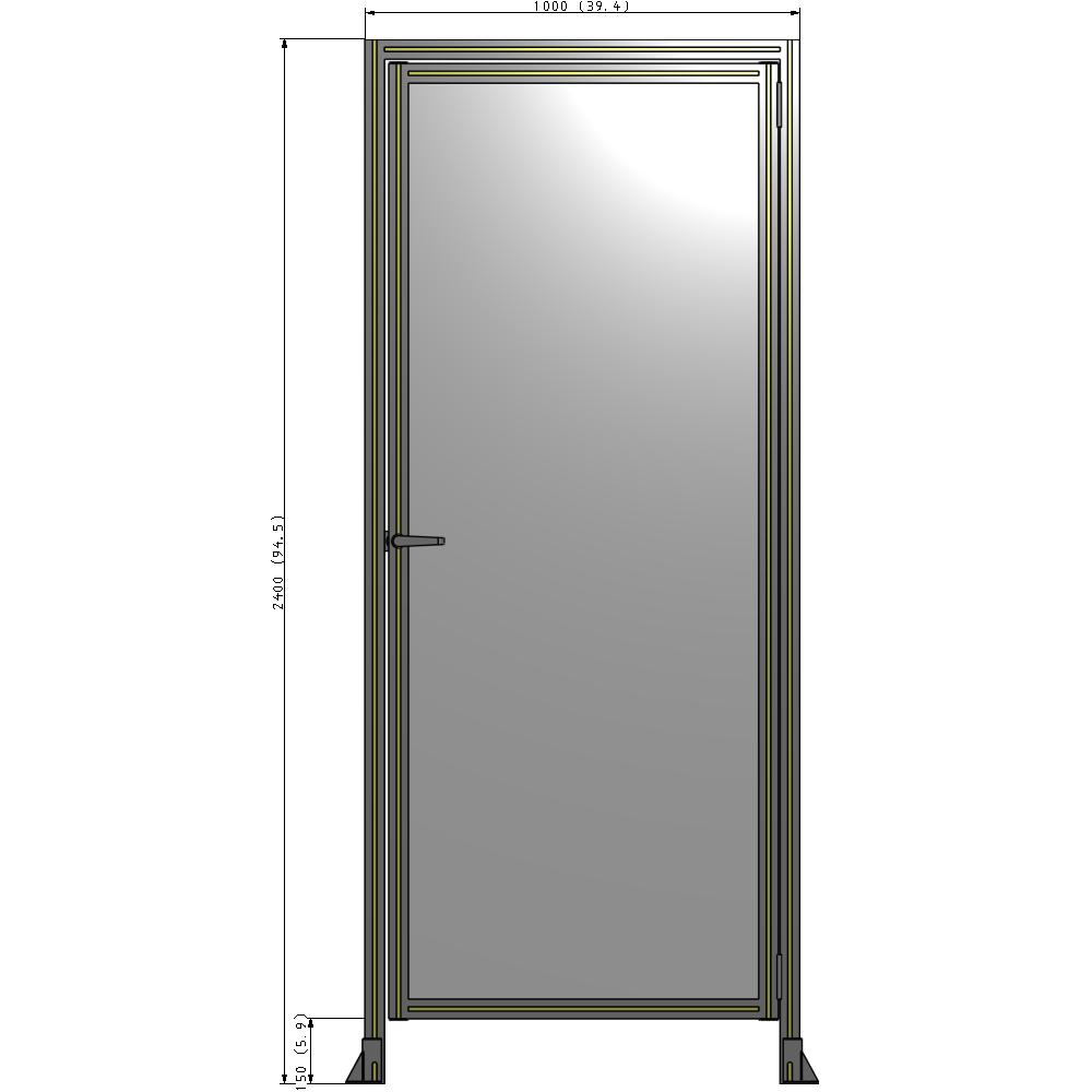 G2-2400-1000-0150-EYPTA DOOR WITH HEADER, HANDLE WITH INTERNAL EGRESS ON LEFT 2400MM X 1000MM 1/4" POLYCARBONATE, ASSEMBLED