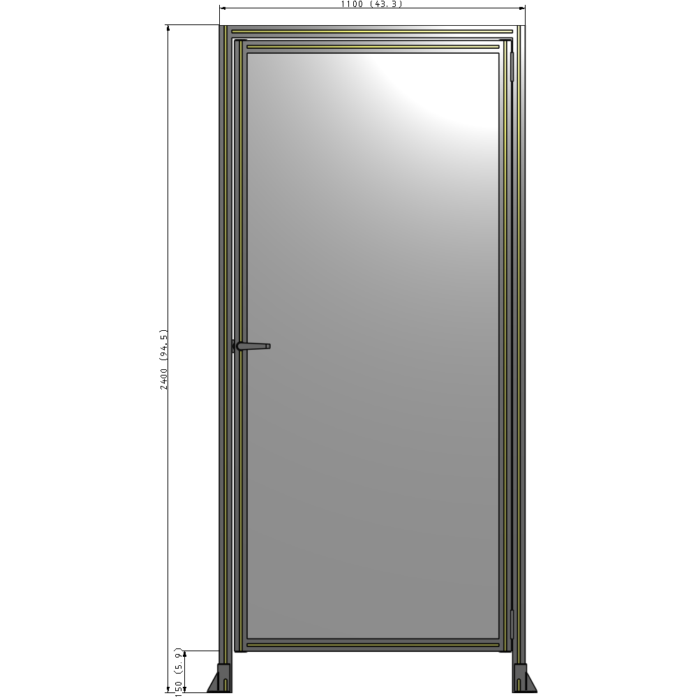 G2-2400-1100-0150-EYPTK DOOR WITH HEADER, HANDLE WITH INTERNAL EGRESS ON LEFT 2400MM X 1100MM 1/4" POLYCARBONATE, AS A KIT