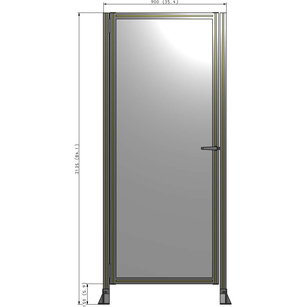 G5-2135-0900-0150-EYPTA DOOR-ROBUST FRAME, HANDLE/INTERNAL EGRESS ON RIGHT 2135MM X 900MM 1/4" POLYCARBONATE, ASSEMBLED