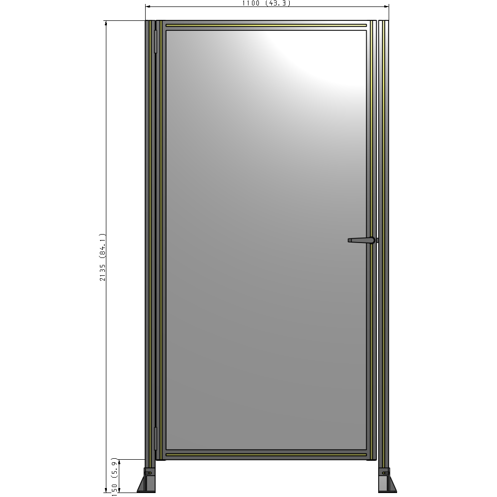 G5-2135-1100-0150-EYPTA DOOR-ROBUST FRAME, HANDLE/INTERNAL EGRESS ON RIGHT 2135MM X 1100MM 1/4" POLYCARBONATE, ASSEMBLED