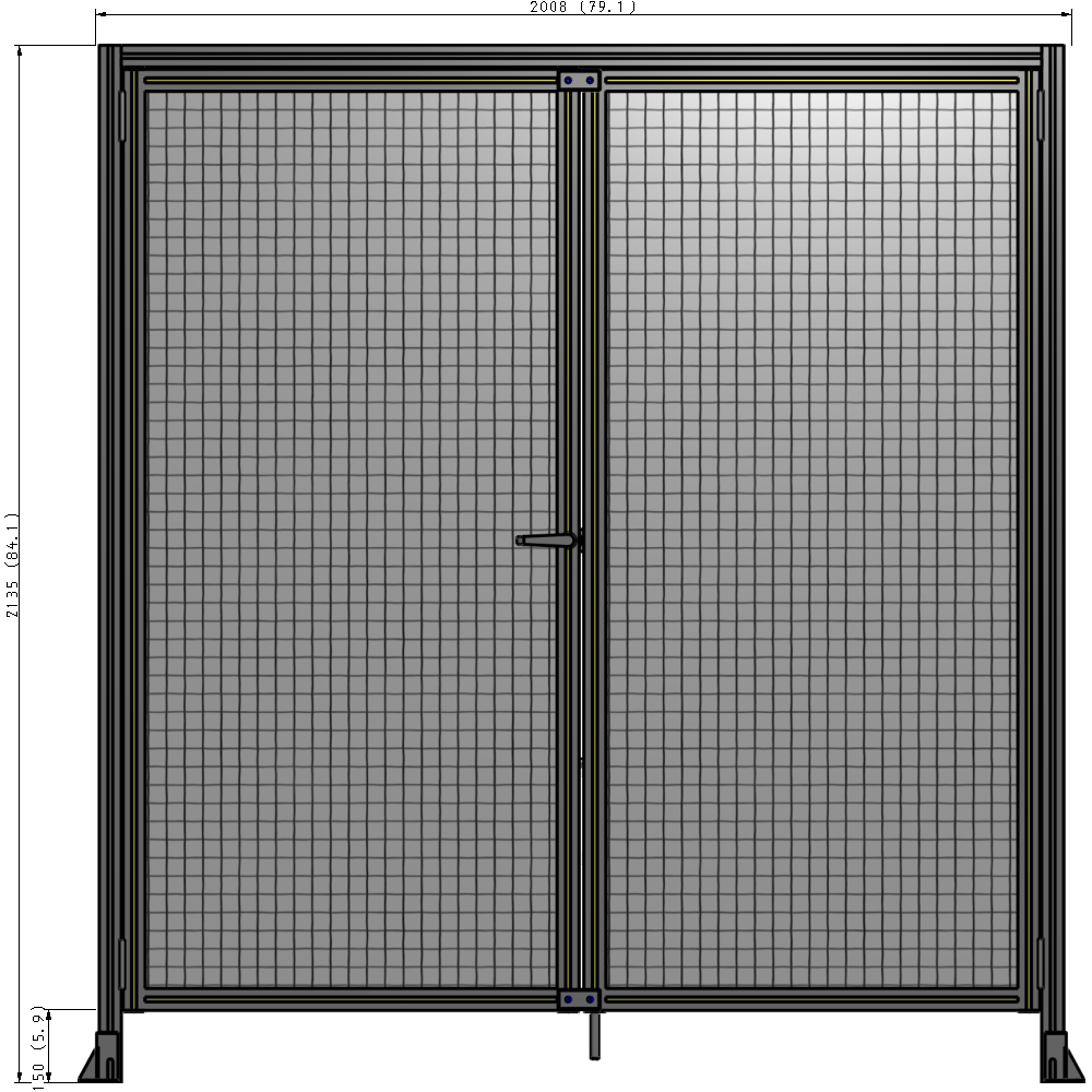J1-2135-2000-0150-TYMTA SINGLE PANEL, DOUBLE DOOR WITH HEADER-HANDLE ON LEFT 2135MM X 2000MM  1" MESH, ASSEMBLED