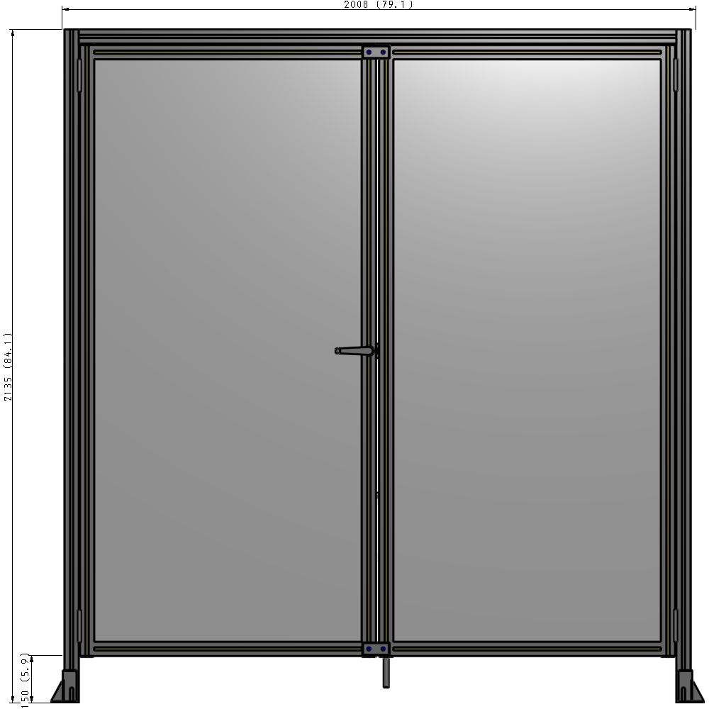 J1-2135-2000-0150-TYPTK SINGLE PANEL, DOUBLE DOOR WITH HEADER-HANDLE ON LEFT 2135MM X 2000MM  1/4" POLYCARBONATE, AS A KIT