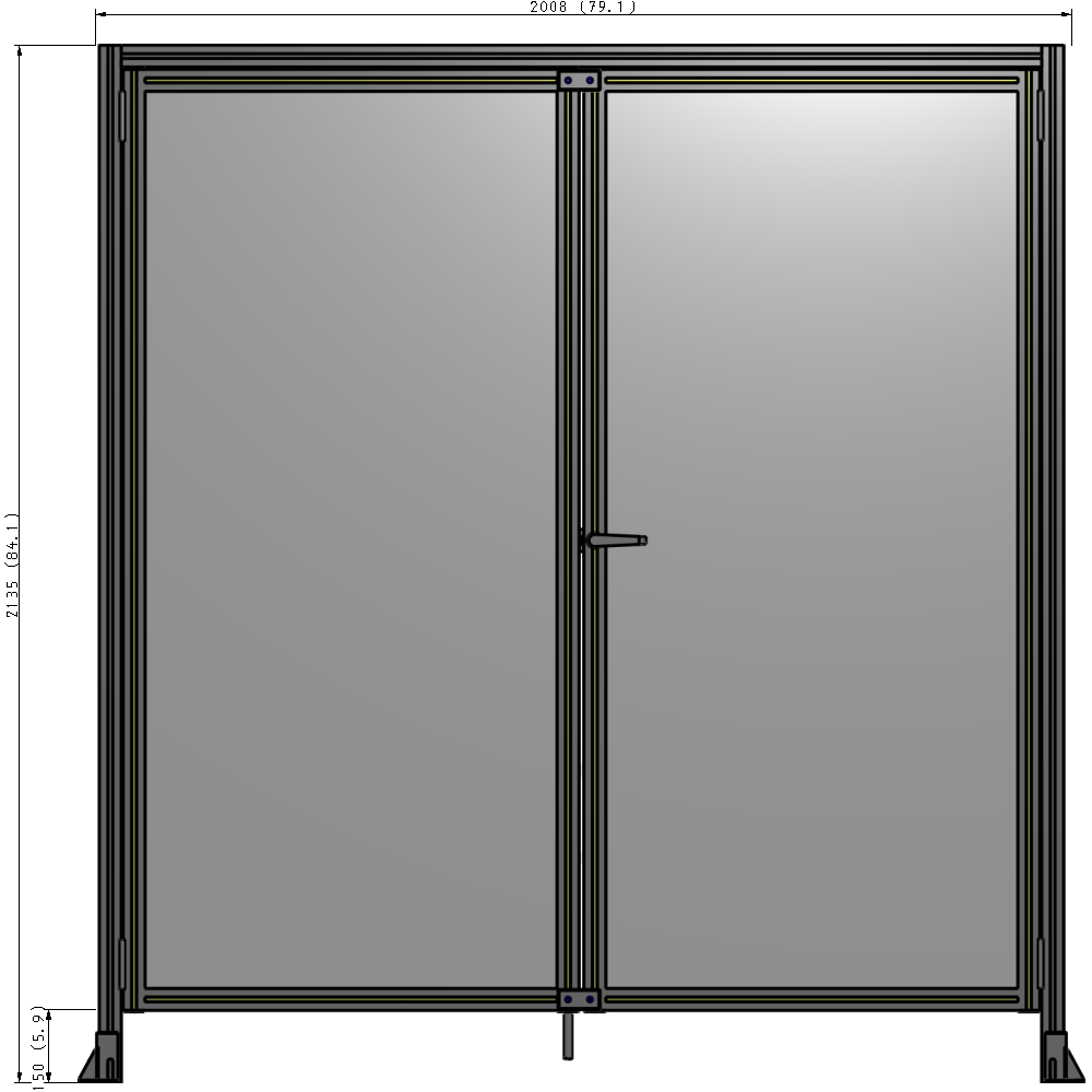 J1-2135-2000-0150-UYPTK SINGLE PANEL, DOUBLE DOOR WITH HEADER-HANDLE ON RIGHT 2135MM X 2000MM  1/4" POLYCARBONATE, AS A KIT
