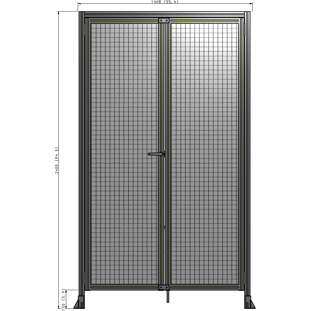 J1-2400-1400-0150-TYMTA SINGLE PANEL, DOUBLE DOOR WITH HEADER-HANDLE ON LEFT 2400MM X 1400MM  1" MESH, ASSEMBLED
