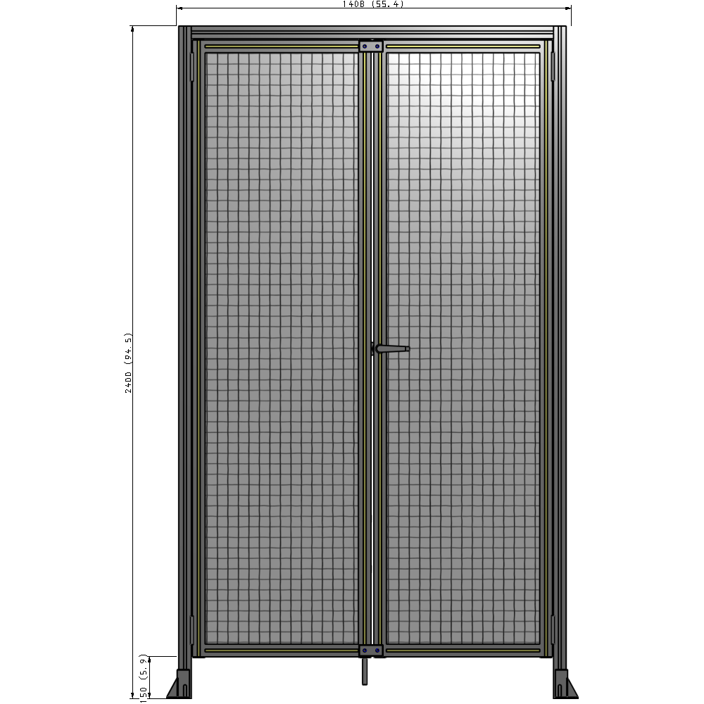 J1-2400-1400-0150-UYMTK SINGLE PANEL, DOUBLE DOOR WITH HEADER-HANDLE ON RIGHT 2400MM X 1400MM  1" MESH, AS A KIT