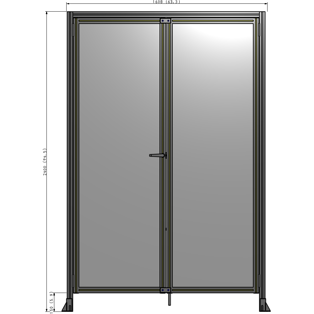 J1-2400-1600-0150-TYPTK SINGLE PANEL, DOUBLE DOOR WITH HEADER-HANDLE ON LEFT 2400MM X 1600MM  1/4" POLYCARBONATE, AS A KIT