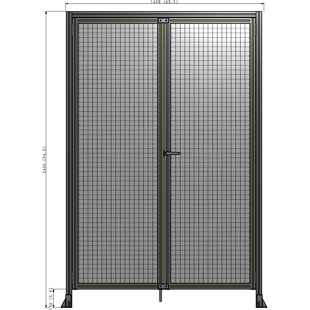 J1-2400-1600-0150-UYMTA SINGLE PANEL, DOUBLE DOOR WITH HEADER-HANDLE ON RIGHT 2400MM X 1600MM  1" MESH, ASSEMBLED