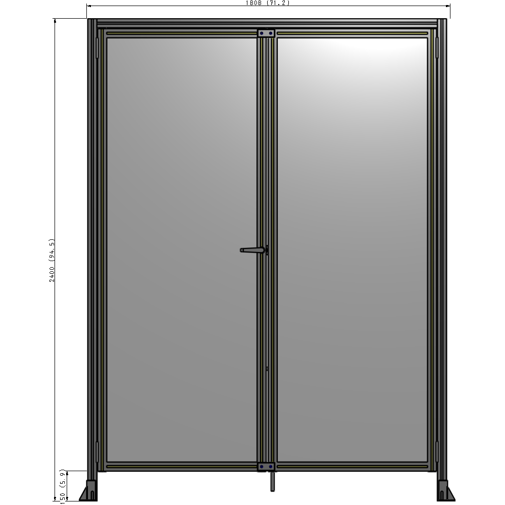 J1-2400-1800-0150-TYPTA SINGLE PANEL, DOUBLE DOOR WITH HEADER-HANDLE ON LEFT 2400MM X 1800MM  1/4" POLYCARBONATE, ASSEMBLED