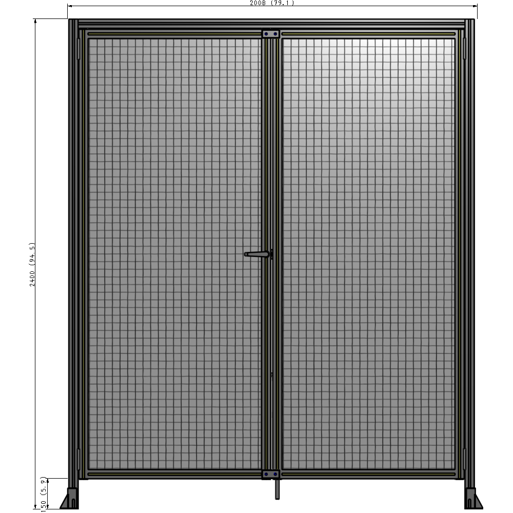 J1-2400-2000-0150-TYMTA SINGLE PANEL, DOUBLE DOOR WITH HEADER-HANDLE ON LEFT 2400MM X 2000MM  1" MESH, ASSEMBLED