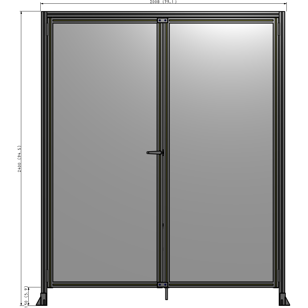J1-2400-2000-0150-TYPTA SINGLE PANEL, DOUBLE DOOR WITH HEADER-HANDLE ON LEFT 2400MM X 2000MM  1/4" POLYCARBONATE, ASSEMBLED