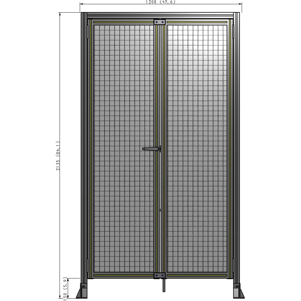 J3-2135-1200-0150-TYMTA SINGLE PANEL, DOUBLE DOOR-FRAME W/ HEADER-HANDLE ON LEFT 2135MM X 1200MM  1" MESH, ASSEMBLED