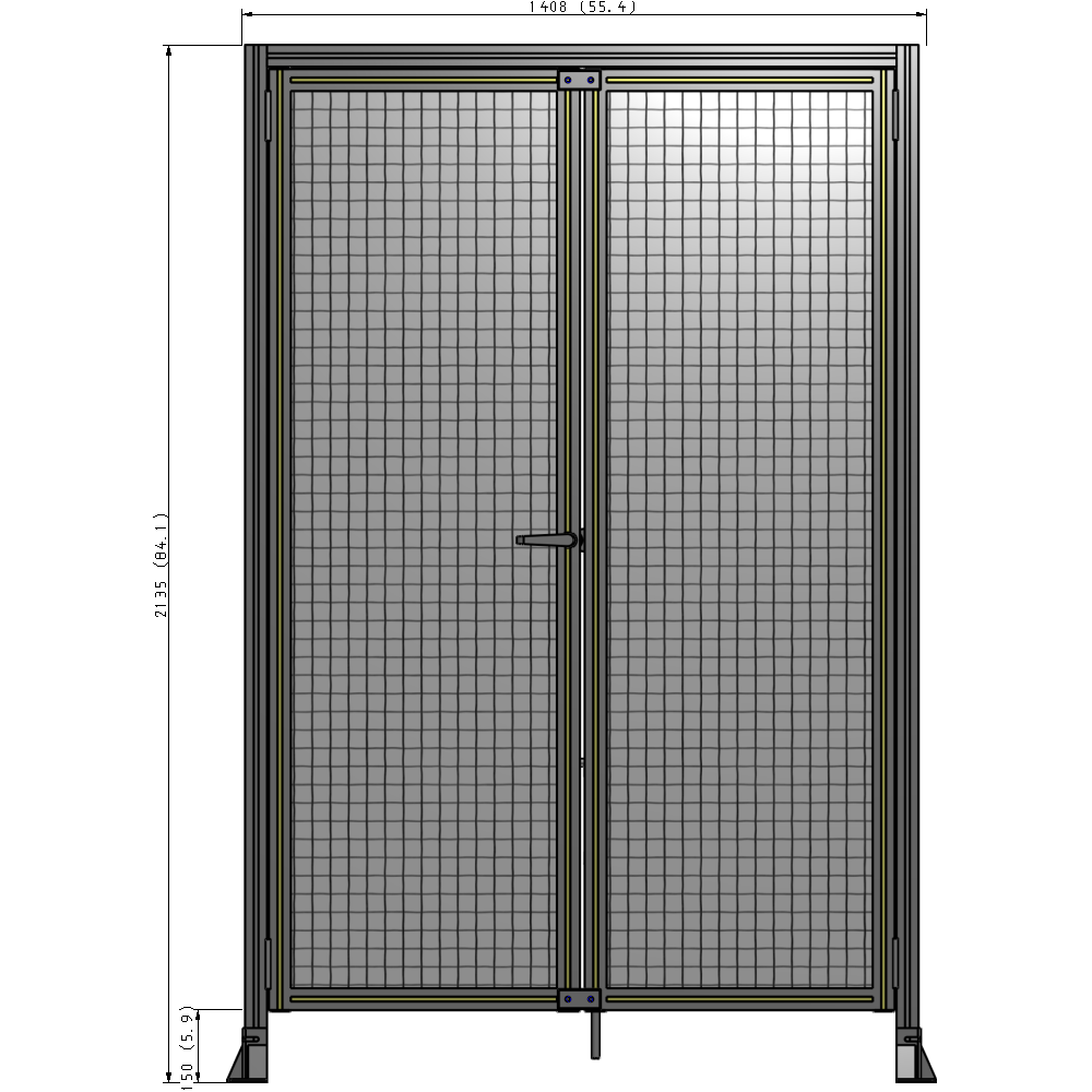 J3-2135-1400-0150-TYMTK SINGLE PANEL, DOUBLE DOOR-FRAME W/ HEADER-HANDLE ON LEFT 2135MM X 1400MM  1" MESH, AS A KIT