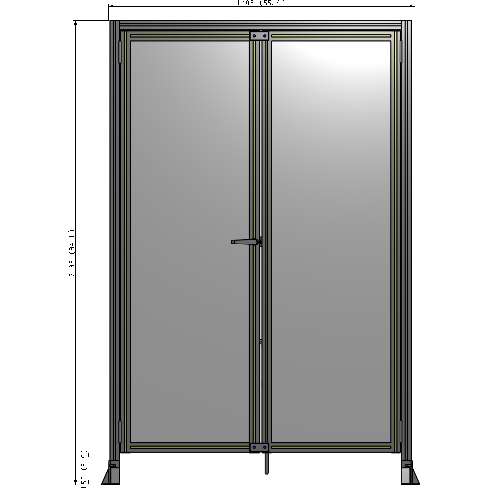 J3-2135-1400-0150-TYPTA SINGLE PANEL, DOUBLE DOOR-FRAME W/ HEADER-HANDLE ON LEFT 2135MM X 1400MM  1/4" POLYCARB, ASSEMBLED