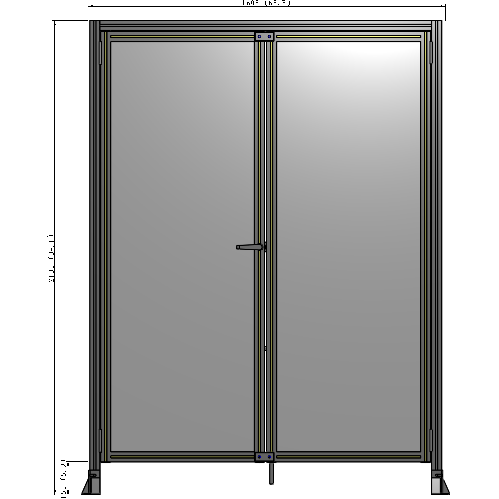 J3-2135-1600-0150-TYPTA SINGLE PANEL, DOUBLE DOOR-FRAME W/ HEADER-HANDLE ON LEFT 2135MM X 1600MM  1/4" POLYCARB, ASSEMBLED