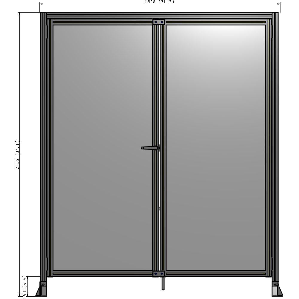 J3-2135-1800-0150-TYPTA SINGLE PANEL, DOUBLE DOOR-FRAME W/ HEADER-HANDLE ON LEFT 2135MM X 1800MM  1/4" POLYCARB, ASSEMBLED