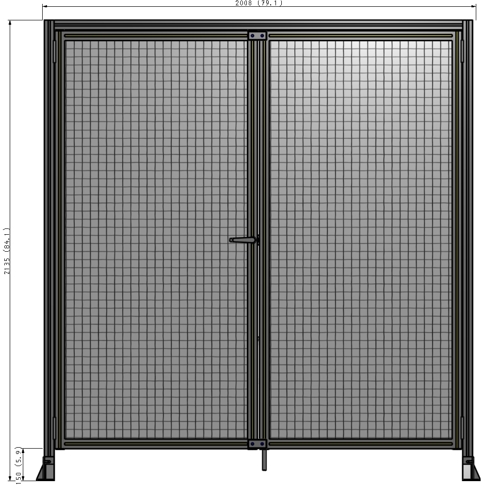 J3-2135-2000-0150-TYMTA SINGLE PANEL, DOUBLE DOOR-FRAME W/ HEADER-HANDLE ON LEFT 2135MM X 2000MM  1" MESH, ASSEMBLED