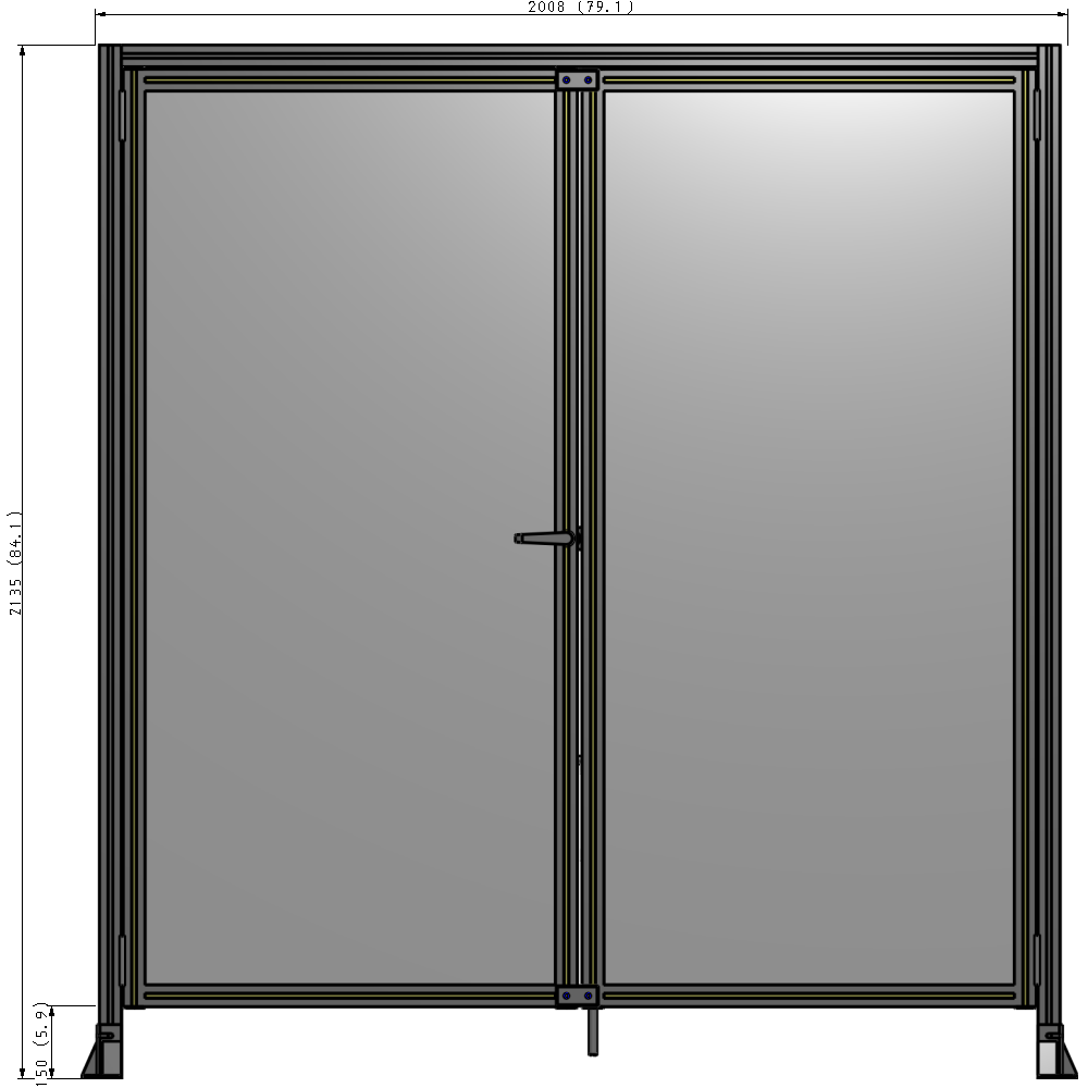 J3-2135-2000-0150-TYPTK SINGLE PANEL, DOUBLE DOOR-FRAME W/ HEADER-HANDLE ON LEFT 2135MM X 2000MM  1/4" POLYCARB, AS A KIT