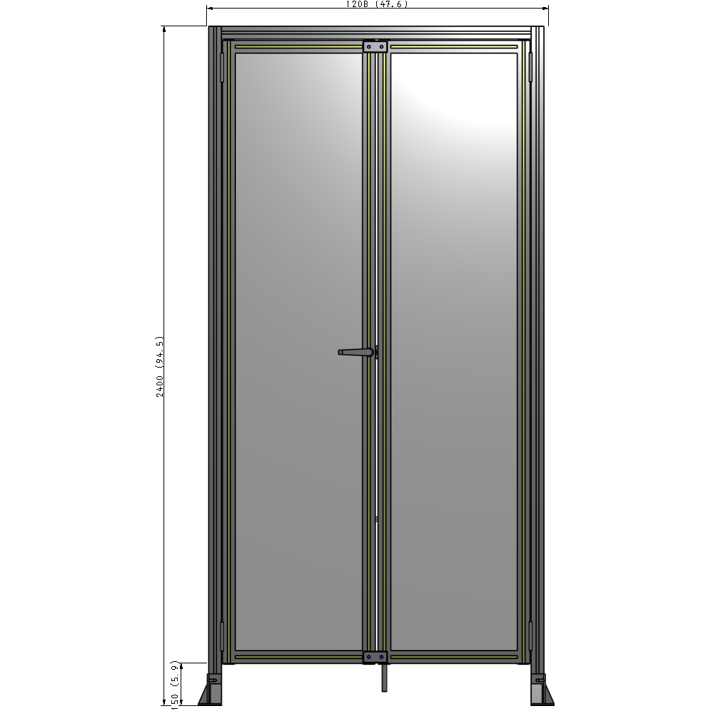 J3-2400-1200-0150-TYPTA SINGLE PANEL, DOUBLE DOOR-FRAME W/ HEADER-HANDLE ON LEFT 2400MM X 1200MM  1/4" POLYCARB, ASSEMBLED