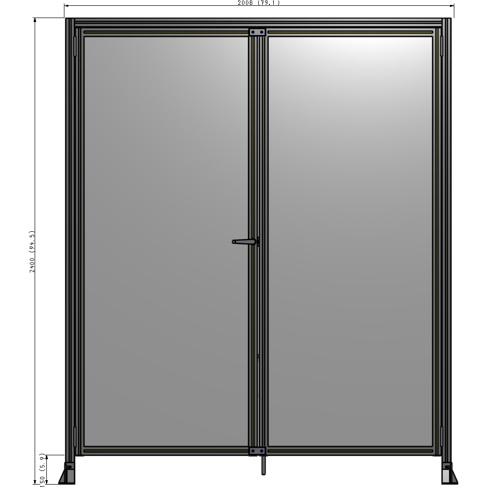 J3-2400-2000-0150-TYPTK SINGLE PANEL, DOUBLE DOOR-FRAME W/ HEADER-HANDLE ON LEFT 2400MM X 2000MM  1/4" POLYCARB, AS A KIT