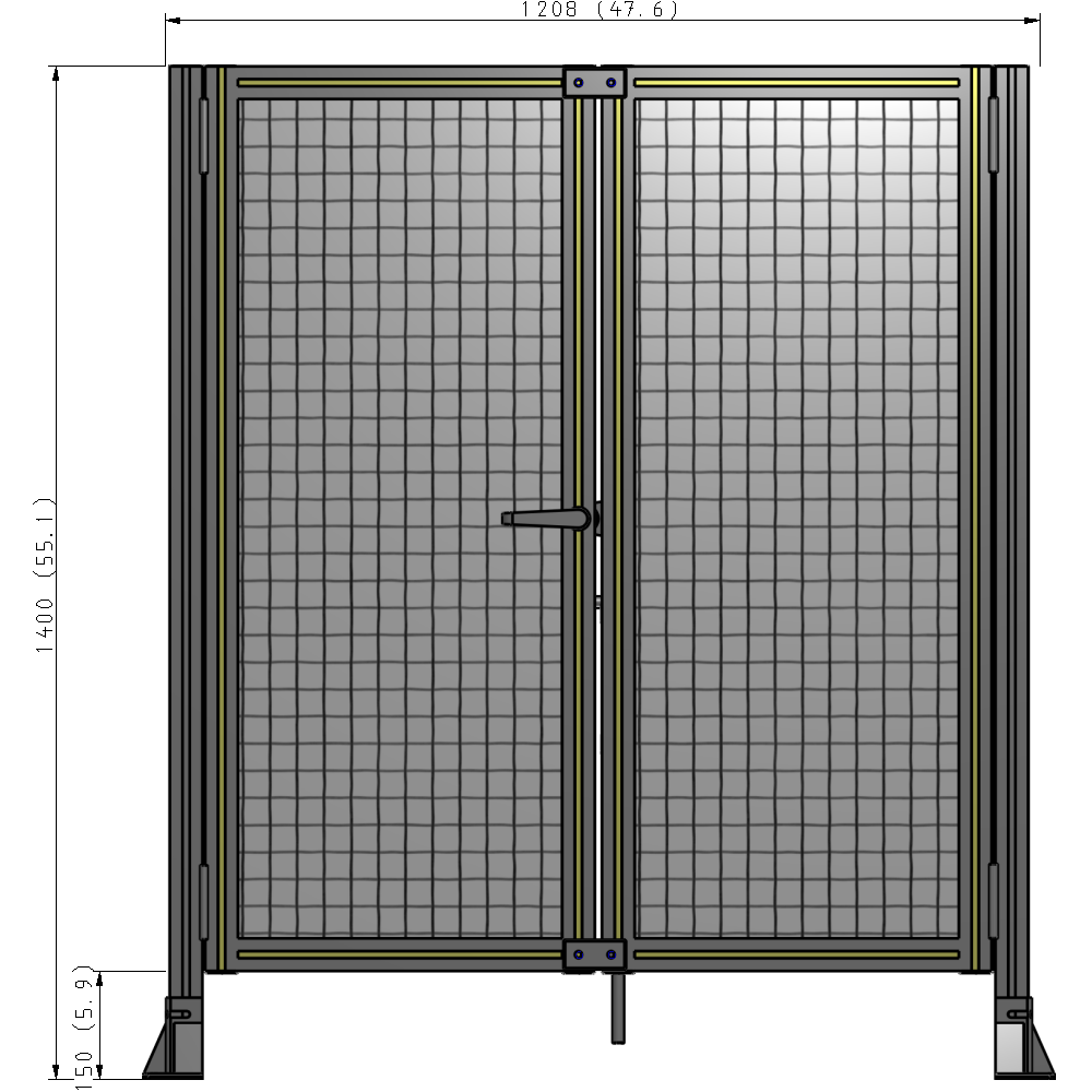 J4-1400-1200-0150-TYMTA SINGLE PANEL, DOUBLE DOOR-FRAME W/O HEADER-HANDLE ON LEFT 1400MM X 1200MM  1" MESH, ASSEMBLED