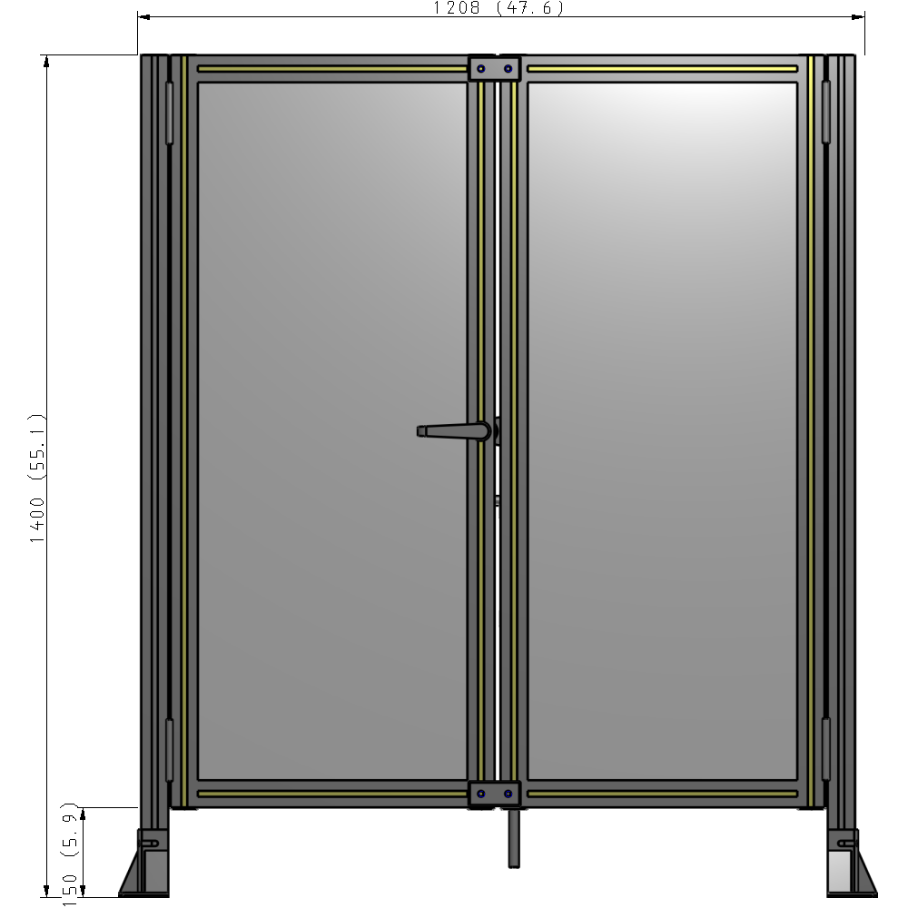 J4-1400-1200-0150-TYPTA SINGLE PANEL, DOUBLE DOOR-FRAME W/O HEADER-HANDLE ON LEFT 1400MM X 1200MM  1/4" POLYCARB, ASSEMBLED
