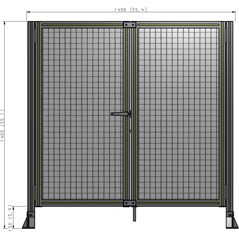 J4-1400-1400-0150-TYMTA SINGLE PANEL, DOUBLE DOOR-FRAME W/O HEADER-HANDLE ON LEFT 1400MM X 1400MM  1" MESH, ASSEMBLED