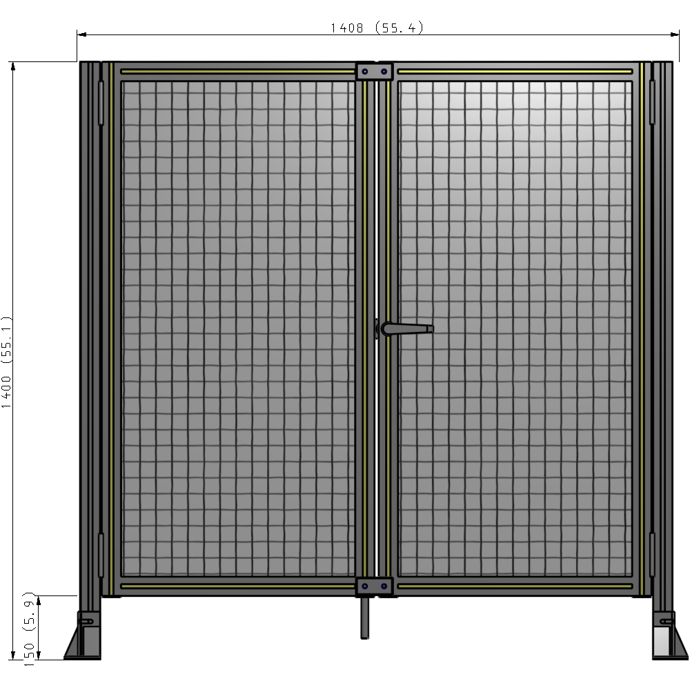 J4-1400-1400-0150-UYMTA SINGLE PANEL, DOUBLE DOOR-FRAME W/O HEADER-HANDLE ON RIGHT 1400MM X 1400MM  1" MESH, ASSEMBLED