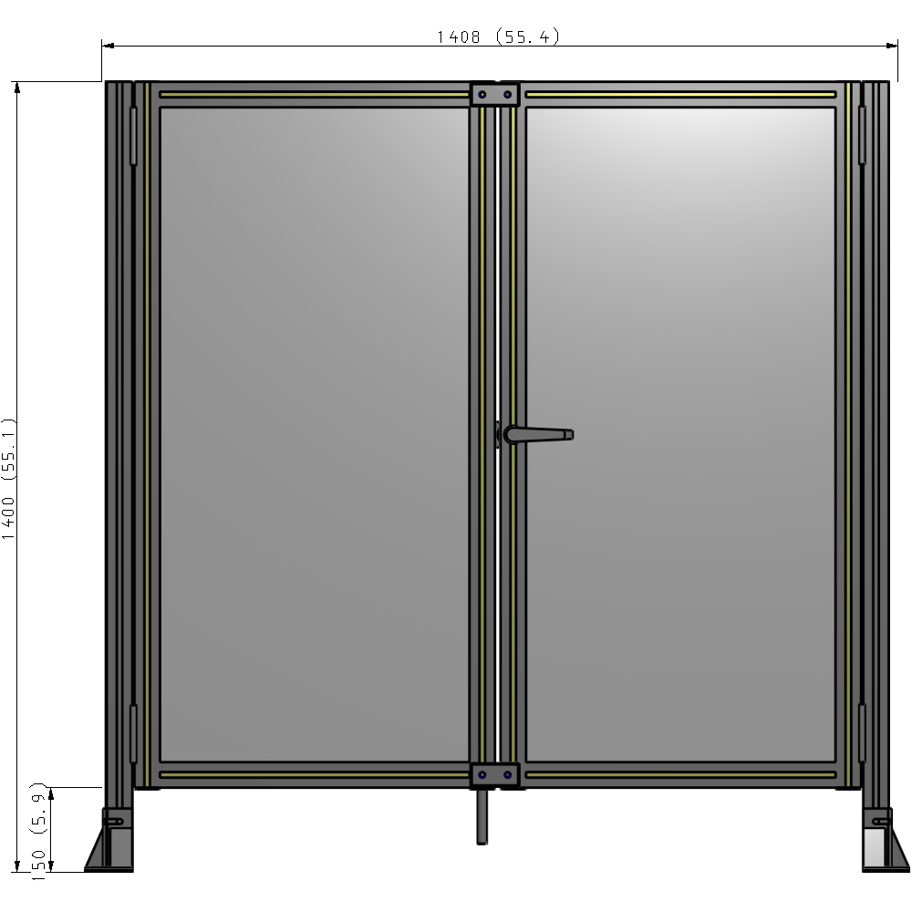 J4-1400-1400-0150-UYPTA SINGLE PANEL, DOUBLE DOOR-FRAME W/O HEADER-HANDLE ON RIGHT 1400MM X 1400MM  1/4" POLYCARB, ASSEMBLED