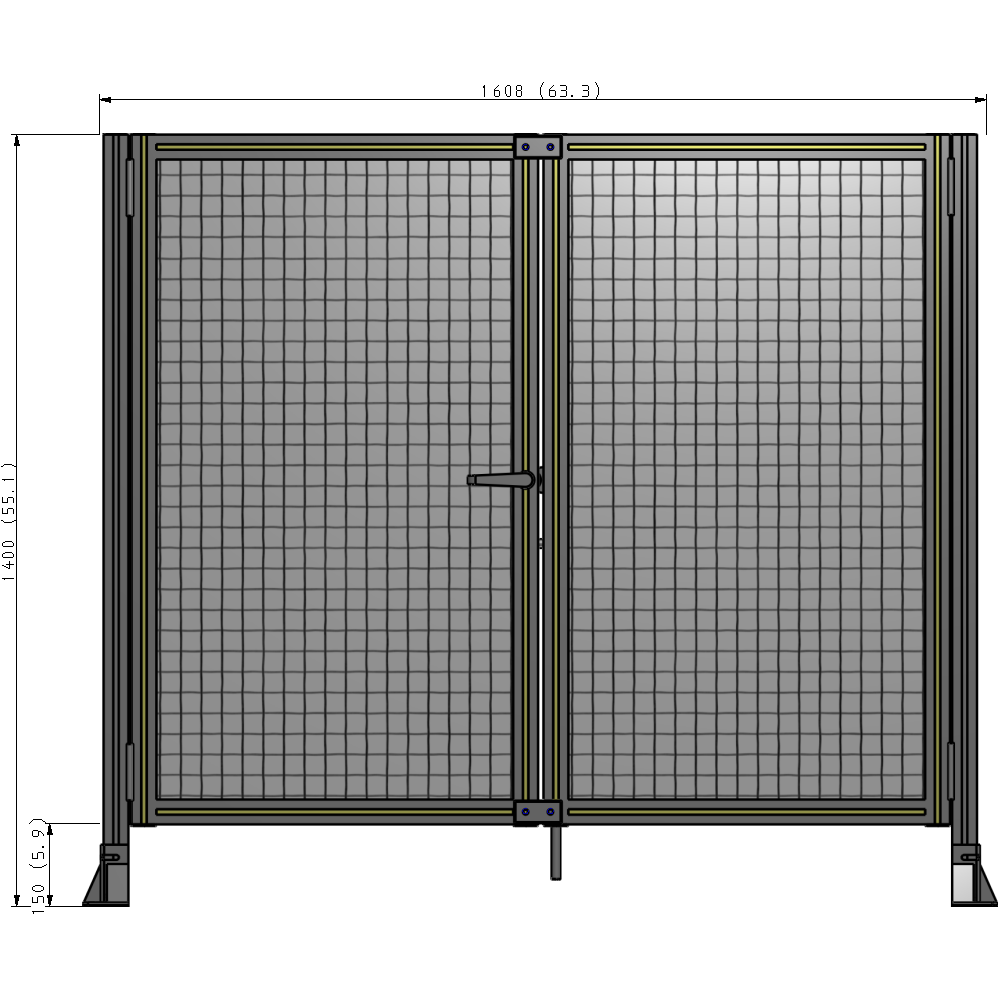 J4-1400-1600-0150-TYMTA SINGLE PANEL, DOUBLE DOOR-FRAME W/O HEADER-HANDLE ON LEFT 1400MM X 1600MM  1" MESH, ASSEMBLED