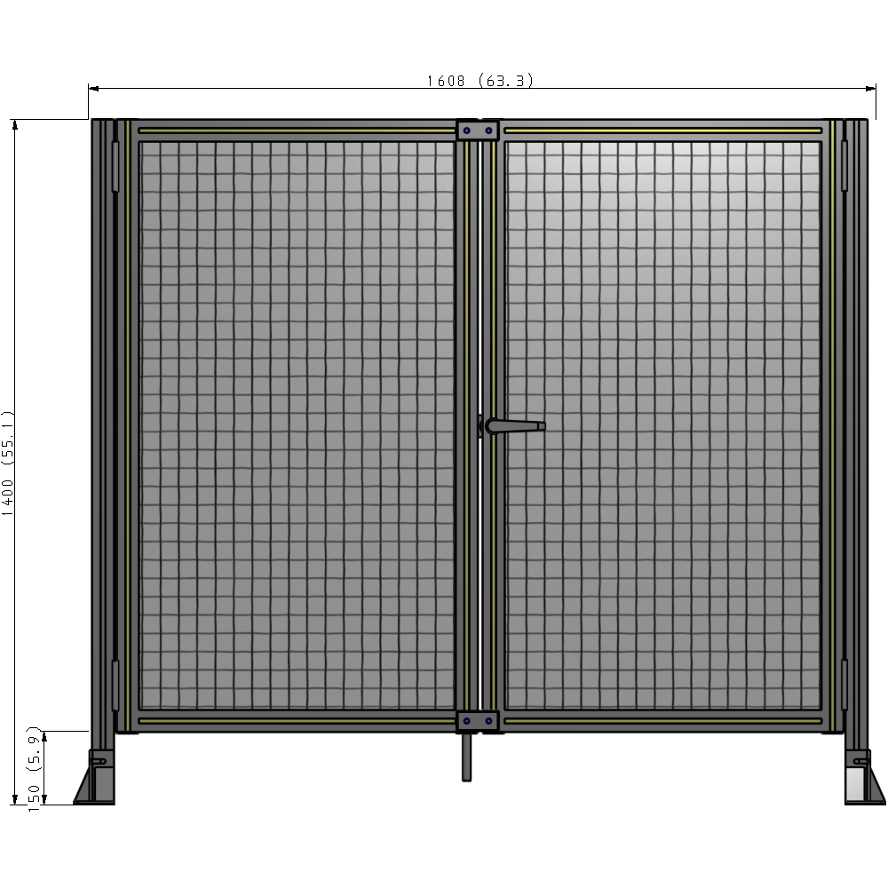 J4-1400-1600-0150-UYMTK SINGLE PANEL, DOUBLE DOOR-FRAME W/O HEADER-HANDLE ON RIGHT 1400MM X 1600MM  1" MESH, AS A KIT
