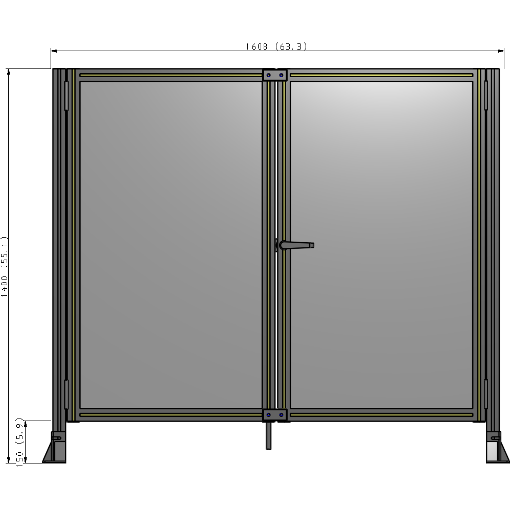 J4-1400-1600-0150-UYPTA SINGLE PANEL, DOUBLE DOOR-FRAME W/O HEADER-HANDLE ON RIGHT 1400MM X 1600MM  1/4" POLYCARB, ASSEMBLED