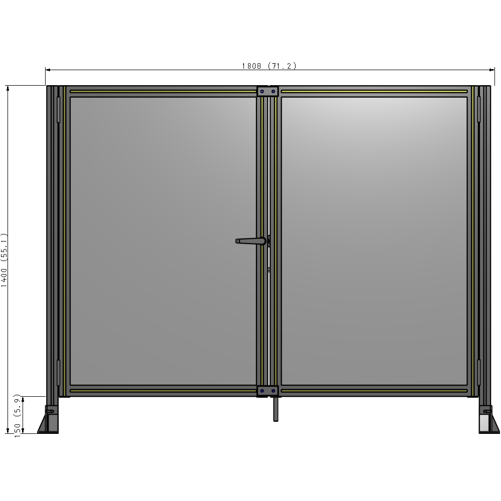 J4-1400-1800-0150-TYPTA SINGLE PANEL, DOUBLE DOOR-FRAME W/O HEADER-HANDLE ON LEFT 1400MM X 1800MM  1/4" POLYCARB, ASSEMBLED