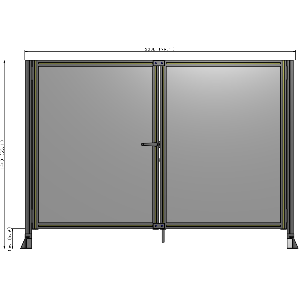 J4-1400-2000-0150-TYPTK SINGLE PANEL, DOUBLE DOOR-FRAME W/O HEADER-HANDLE ON LEFT 1400MM X 2000MM  1/4" POLYCARB, AS A KIT