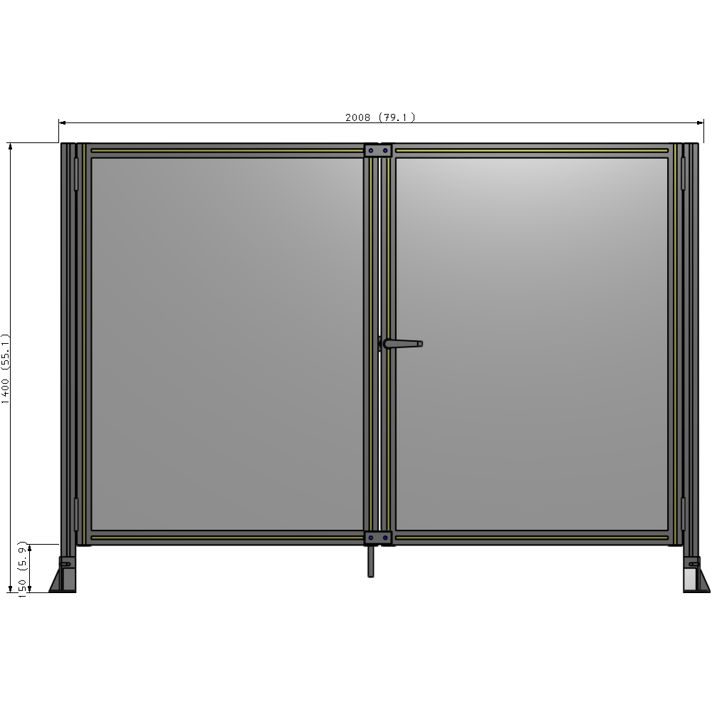 J4-1400-2000-0150-UYPTK SINGLE PANEL, DOUBLE DOOR-FRAME W/O HEADER-HANDLE ON RIGHT 1400MM X 2000MM  1/4" POLYCARB, AS A KIT