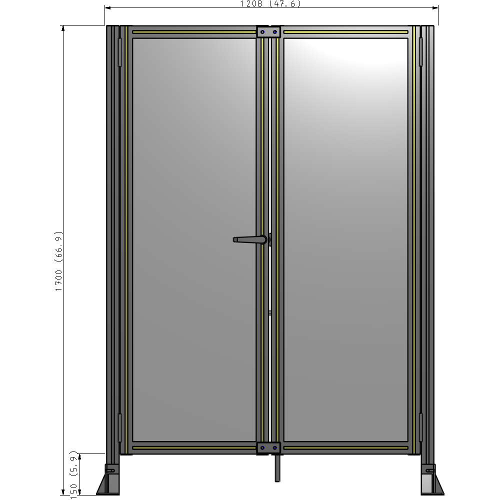 J4-1700-1200-0150-TYPTA SINGLE PANEL, DOUBLE DOOR-FRAME W/O HEADER-HANDLE ON LEFT 1700MM X 1200MM  1/4" POLYCARB, ASSEMBLED