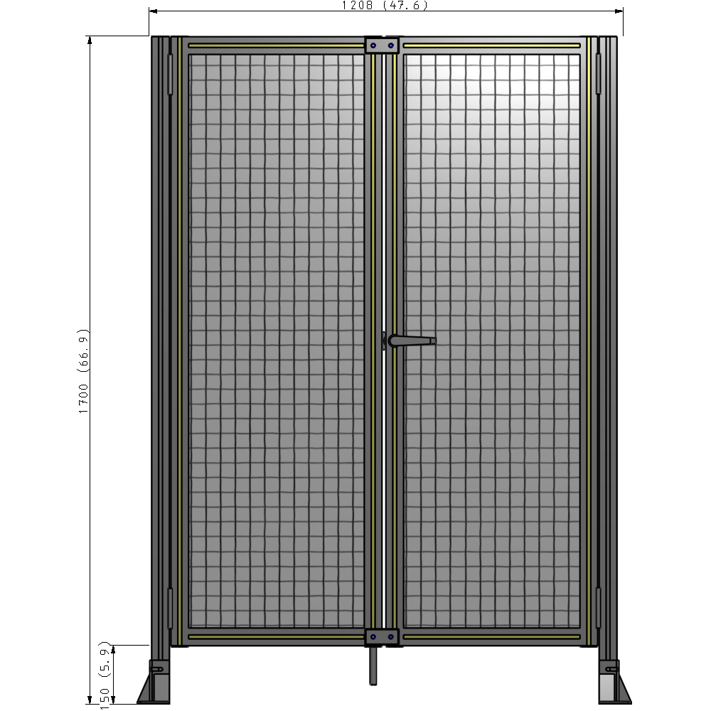 J4-1700-1200-0150-UYMTA SINGLE PANEL, DOUBLE DOOR-FRAME W/O HEADER-HANDLE ON RIGHT 1700MM X 1200MM  1" MESH, ASSEMBLED
