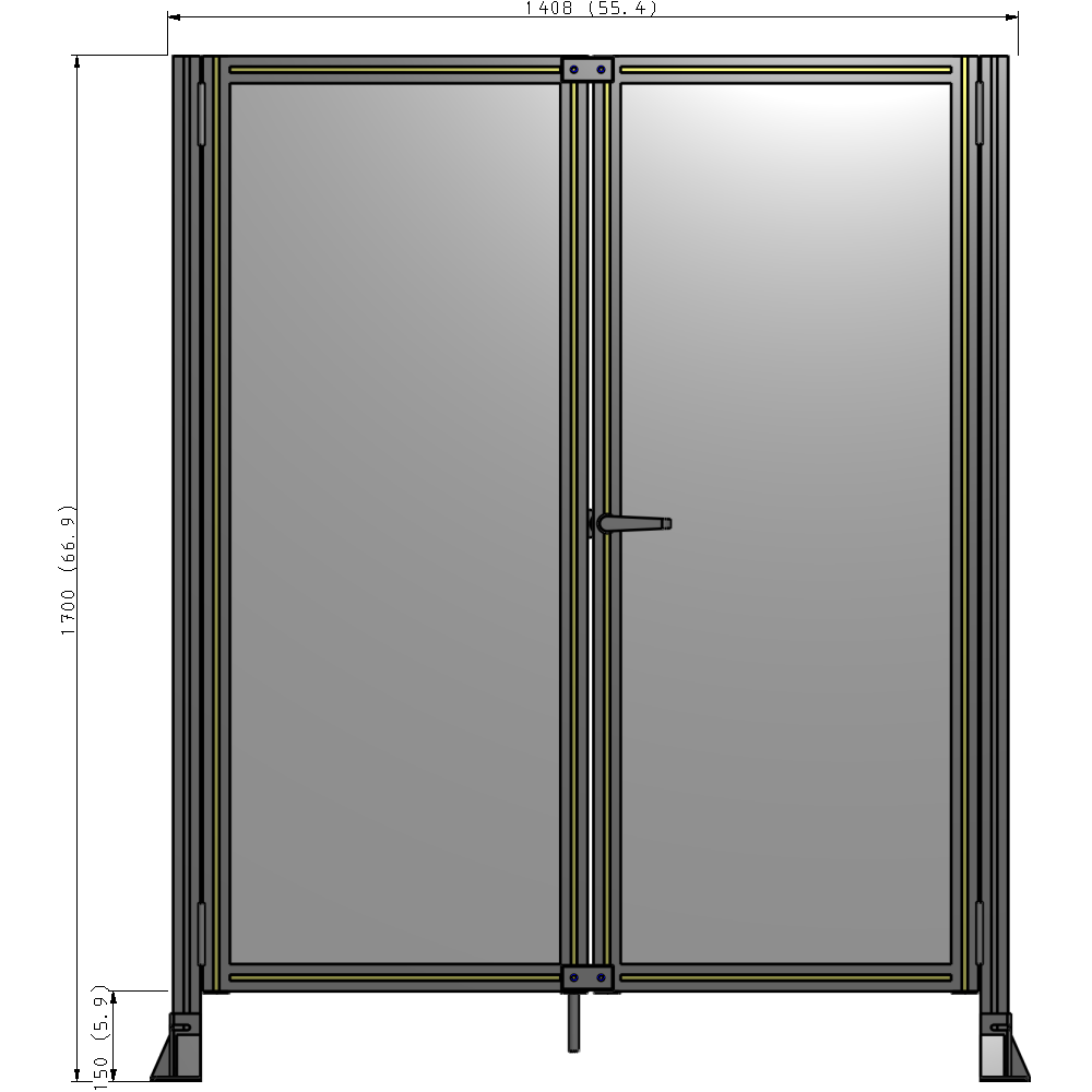 J4-1700-1400-0150-UYPTA SINGLE PANEL, DOUBLE DOOR-FRAME W/O HEADER-HANDLE ON RIGHT 1700MM X 1400MM  1/4" POLYCARB, ASSEMBLED