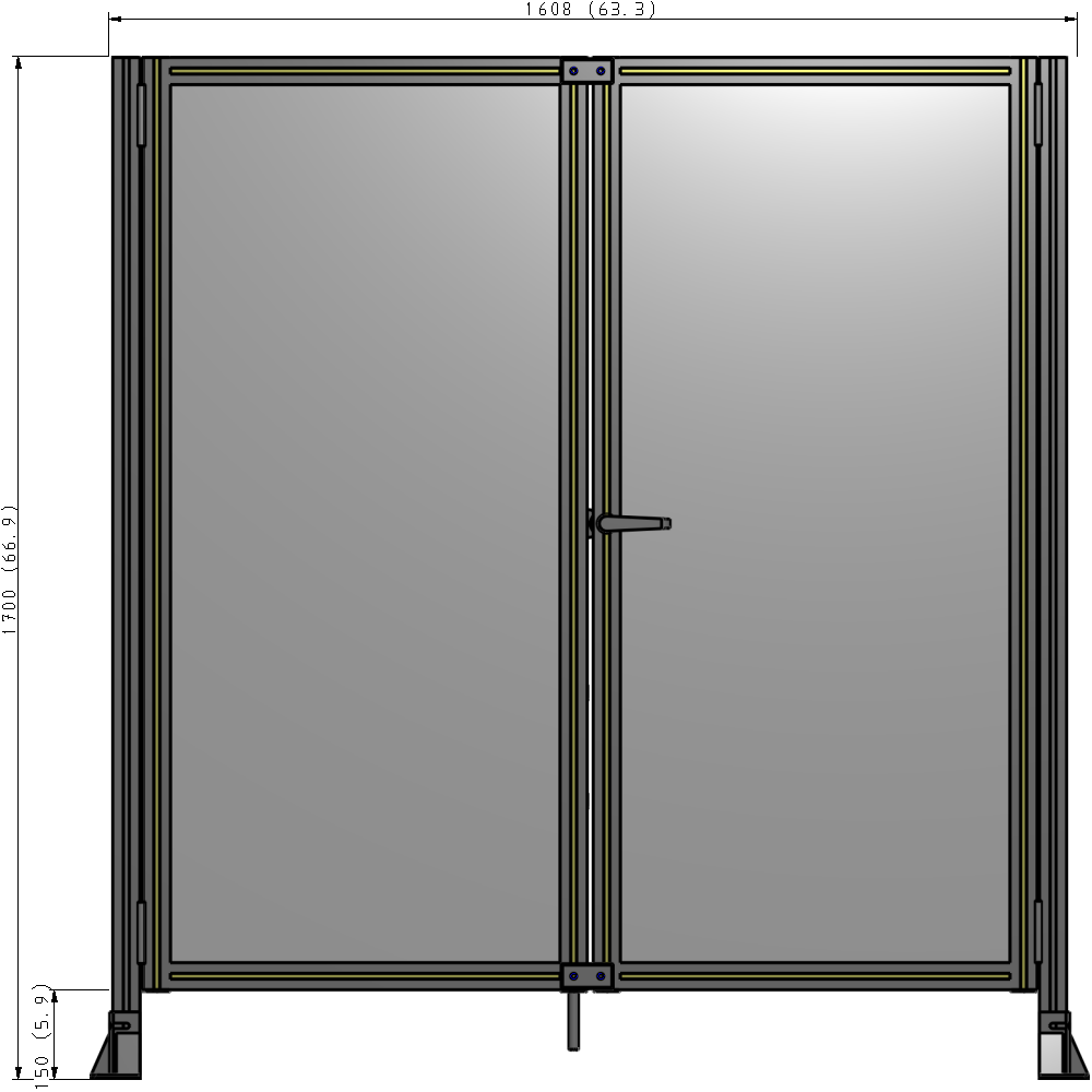 J4-1700-1600-0150-UYPTA SINGLE PANEL, DOUBLE DOOR-FRAME W/O HEADER-HANDLE ON RIGHT 1700MM X 1600MM  1/4" POLYCARB, ASSEMBLED