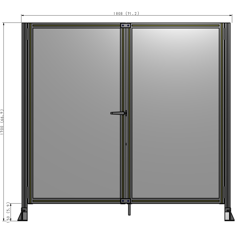 J4-1700-1800-0150-TYPTA SINGLE PANEL, DOUBLE DOOR-FRAME W/O HEADER-HANDLE ON LEFT 1700MM X 1800MM  1/4" POLYCARB, ASSEMBLED