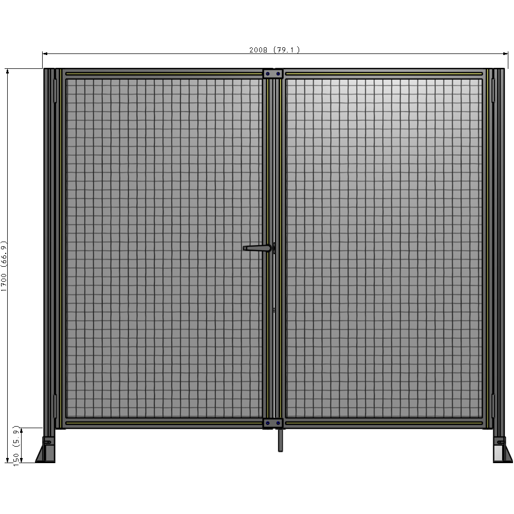 J4-1700-2000-0150-TYMTA SINGLE PANEL, DOUBLE DOOR-FRAME W/O HEADER-HANDLE ON LEFT 1700MM X 2000MM  1" MESH, ASSEMBLED
